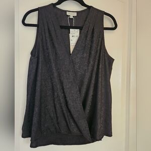 Chenault Draped Satiny Sleeveless Top — Black Subtle Pattern